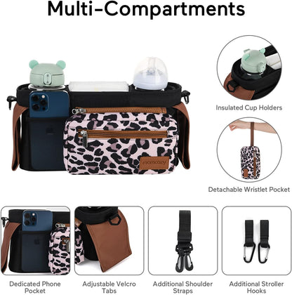 Universal Stroller Organizer with Insulated Cup Holder by Momcozy - Detachable Phone Bag & Shoulder Strap, Fits for Stroller like Uppababy, Baby Jogger, Britax, BOB, Umbrella and Pet Stroller