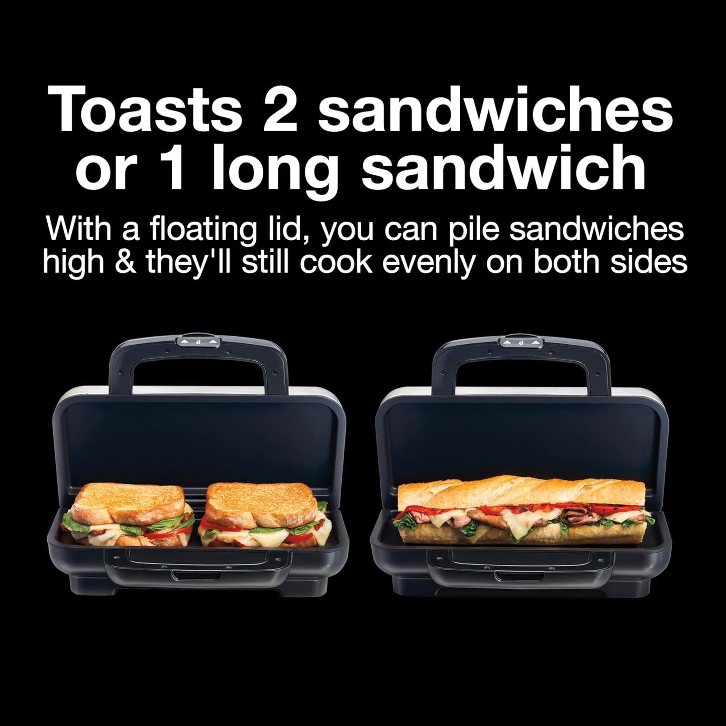 Proctor Silex Deluxe Hot Sandwich Maker, Nonstick Plates, Stainless Steel (25415PS) - PuriLite