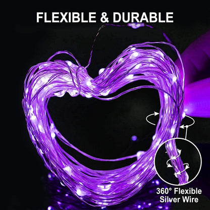 Solar Halloween Decoration Lights, JMEXSUSS 2 Pack 33FT 100 LED Orange and Purple Halloween String Lights, Halloween Lights with 8 Modes for Halloween Tree Yard Outdoor Spooky Party Garden Decorations