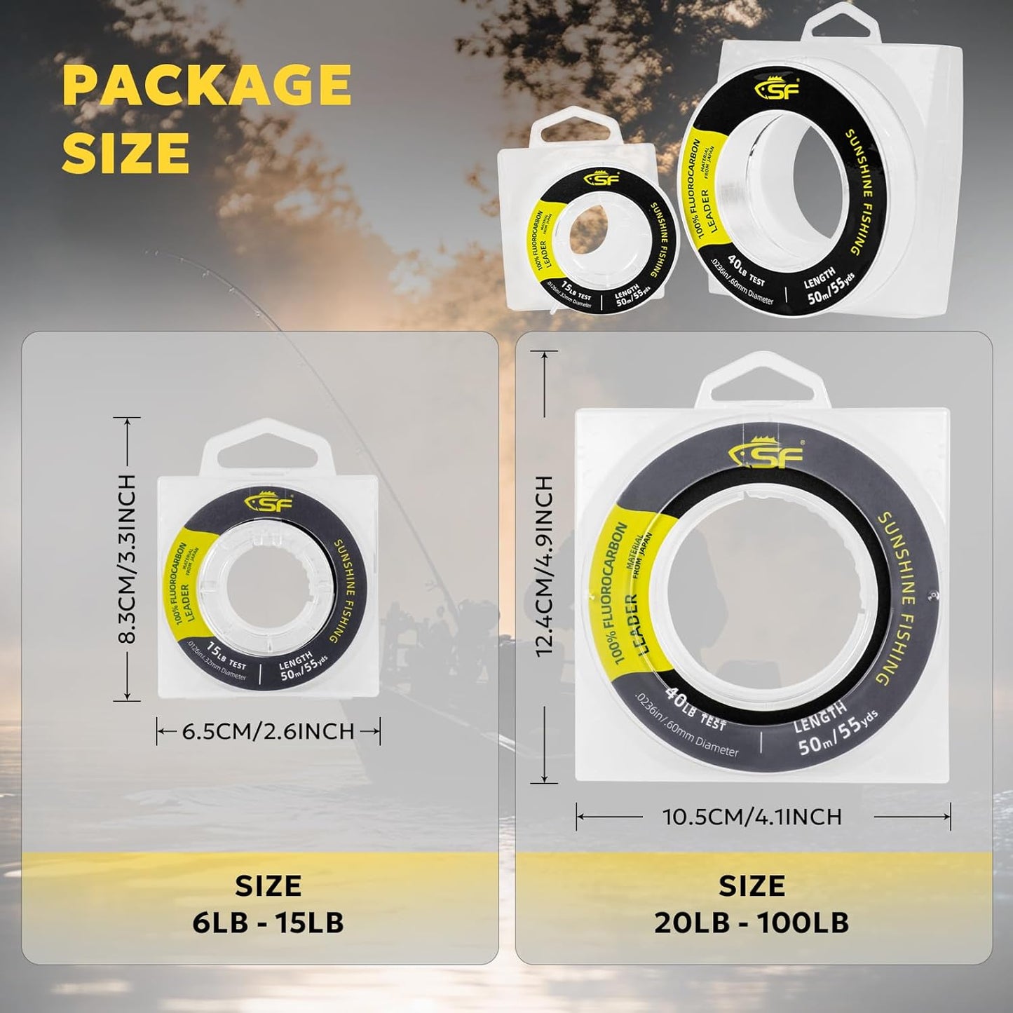 SF 100% Pure Fluorocarbon Leader Material Fishing Line Virtually Invisible Shock Resistant Increased Sensitivity Sink Fast Clear 55yd