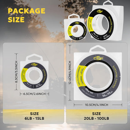 SF 100% Pure Fluorocarbon Leader Material Fishing Line Virtually Invisible Shock Resistant Increased Sensitivity Sink Fast Clear 55yd