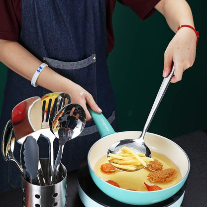 Stainless Steel Cooking Utensils Set, Berglander 13 Pieces Kitchen Utenisls Set, Kitchen Tools Set with Utensil Holder Non-Stick and Heat Resistant,Dishwasher Safe, Easy to Clean (13 Packs)