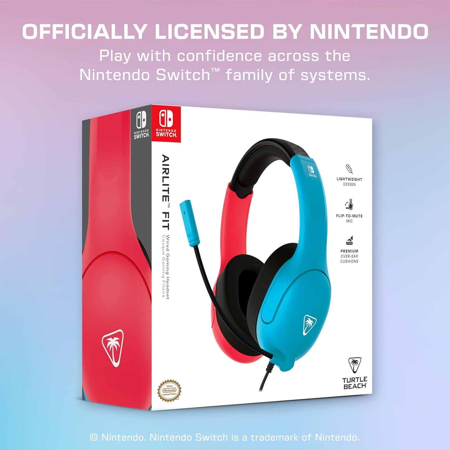 Turtle Beach Airlite Fit Officially licensed Nintendo Wired Gaming Headset for Nintendo Switch – Neon Blue & Red