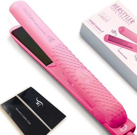Herstyler Colorful Seasons Ceramic Flat Iron - Dual Voltage 1.25 Inch Straightener - Negative Ion Technology - Flat Iron With Adjustable Temperature (Pink)