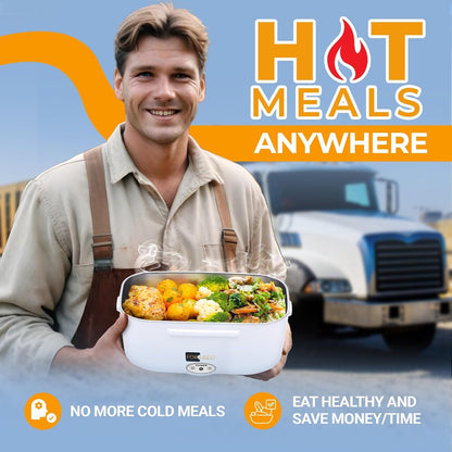 FORABEST Electric Lunch Box Food Heater 80W 1.5L Stainless Steel Heated Lunch Box for Men & Women, Universal 12/24/110/220V Self Heating Lunch Box for Car, Truck & Work, Portable Food Warmer lunch box