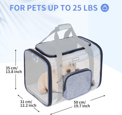 Fostanfly Cat Carriers for Large Cats 25 lbs, Dog Carriers for Small Dogs, Pet Bag for Medium Puppy Under 25lbs Travel Bag with Big Pocket,4 Ventilated Windows, 3 Doors