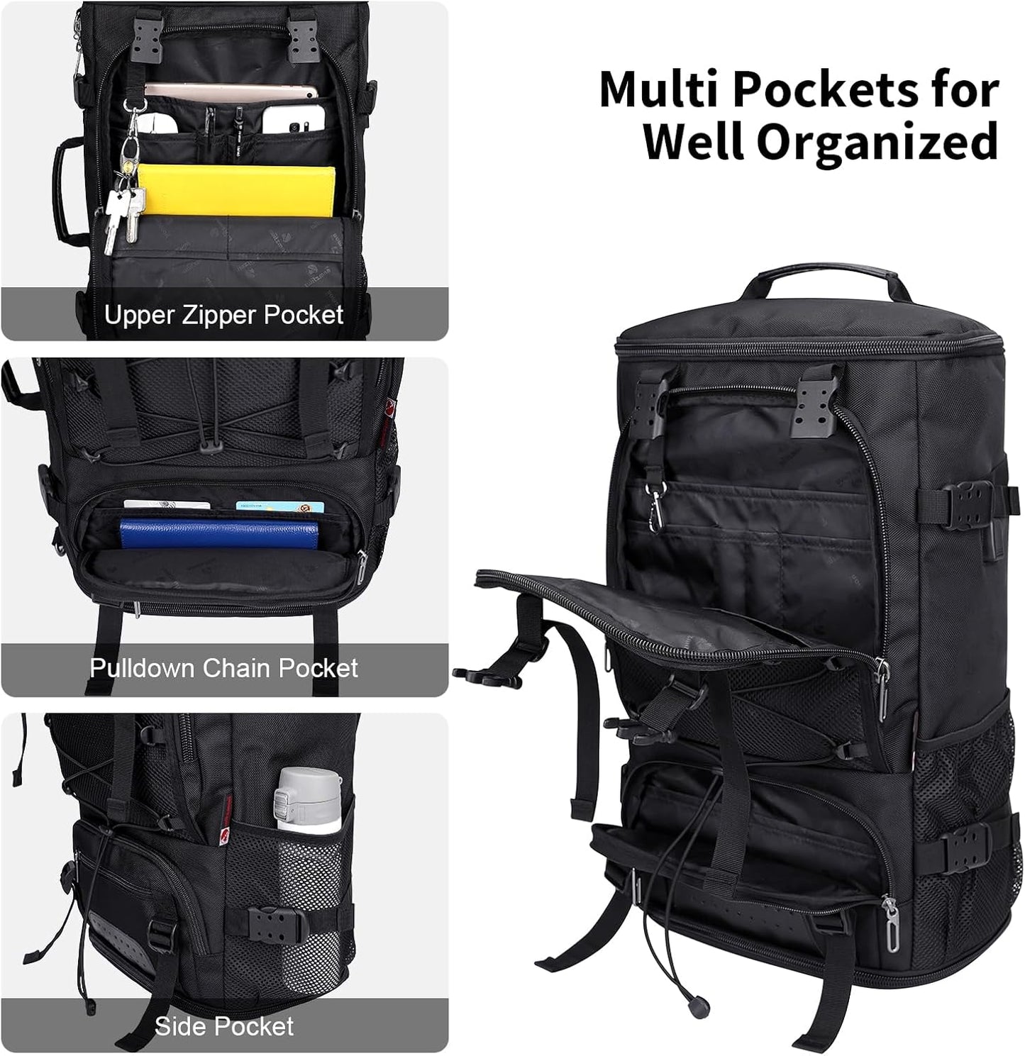 WITZMAN Travel Backpack for Men Large Carry on Backpack Convertible 3 in 1 Bags with Shoe Compartment Fit 17 Inch Laptop(B689 Black)