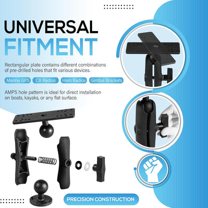Aluminum Fish Finder Mount with 1.5" / C Size Ball, Medium Arm Marine Electronic Depth Finder Mount for Boat, 360° Rotation, Fits for Garmin, Lowrance, Humminbird, and More