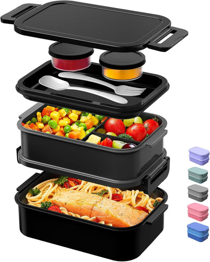 JSCARES Lunch Box Adults Bento Box - All-in-One Stackable 74 OZ Lunch Box Containers for Adult Large Bento Box with Fork Spoon Sauce Boxes, Leakproof Lunchbox for Work School Dining Out (Green)