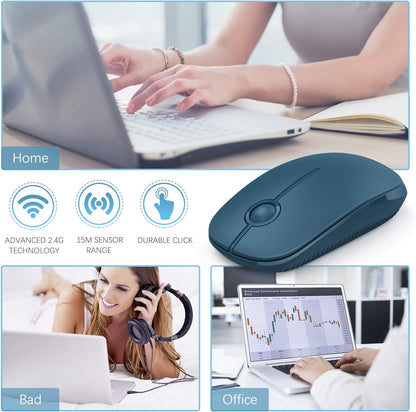 Wireless Mouse, Vssoplor 2.4G Slim Portable Computer Mice with Nano Receiver for Notebook, PC, Laptop, Computer (Black and Sapphire Blue)