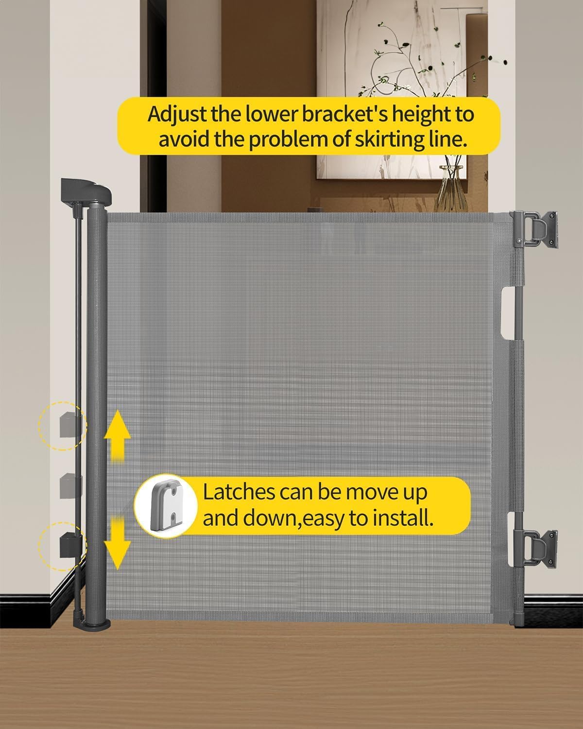 DEAR LOV Retractable Baby Gate, 33" Tall, Extends up to 71" Wide,Safety Mesh Baby Gate or Dog Gate for Doorways,Stairs,Hallways.Extra Wide Gate,Indoor/Outdoor(33"x71",Grey)