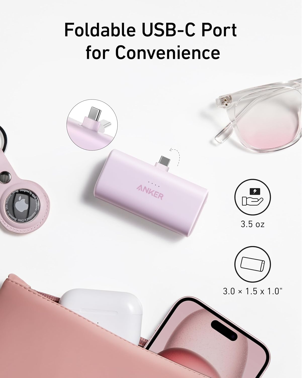 Anker iPhone 16 Portable Charger, Nano Power Bank with Built-in USB C Connector, 5,000mAh Portable Charger 22.5W, for iPhone 16/15 Series, Samsung S22/23 Series, iPad Pro/Air, AirPods, and More