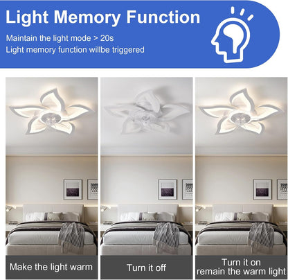 26" Geometric Ceiling Fan with Lights, 6 Speeds 3 Colors Ceiling Fan with Light Remote Control, White Low Profile Flush Mount Ceiling Fan for Kitchen Bedroom Living Room