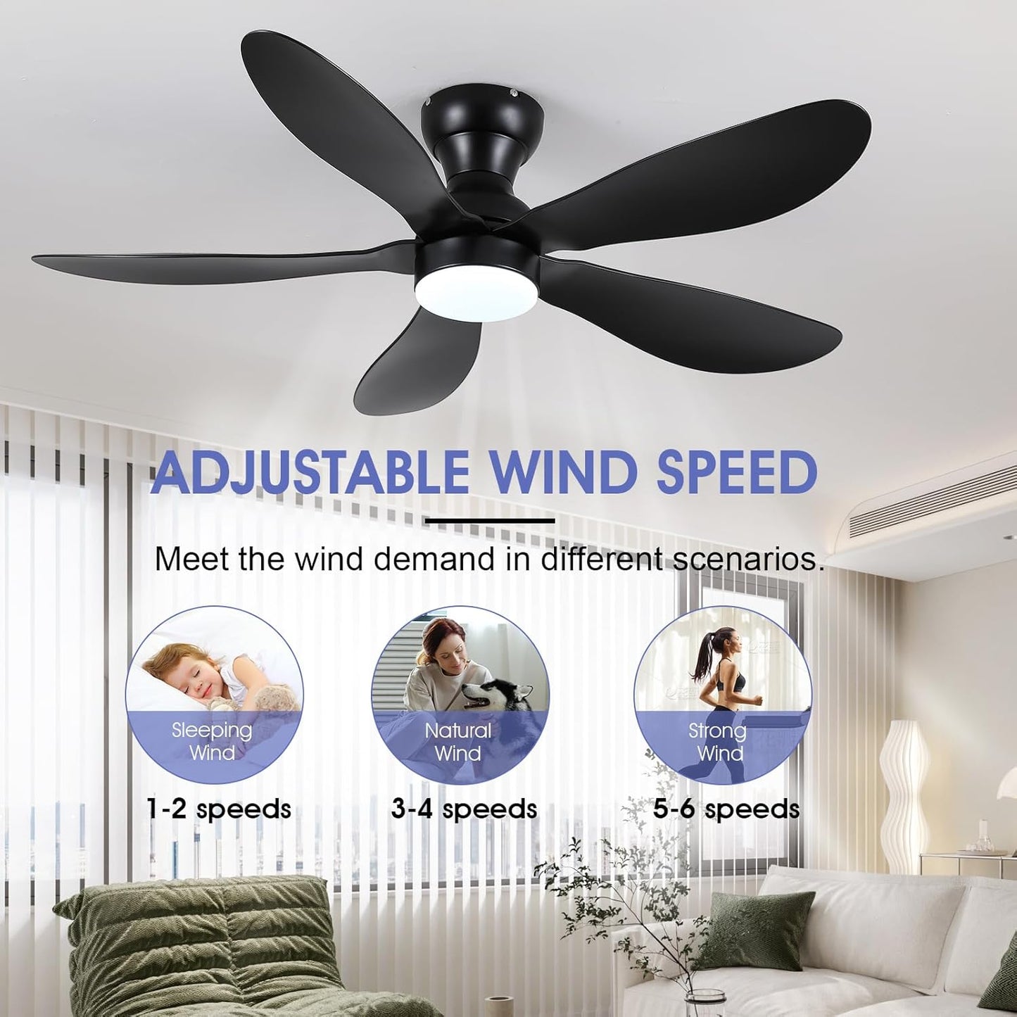 Modern Ceiling Fans with Lights Remote/APP Control, 29" Flush Mount Ceiling Fans with 3 CCT Dimmable Lights, Low Profile Ceiling Fans with 5 Propeller Blades LED Lights for Kids Room Bedroom, Brown - PuriLite