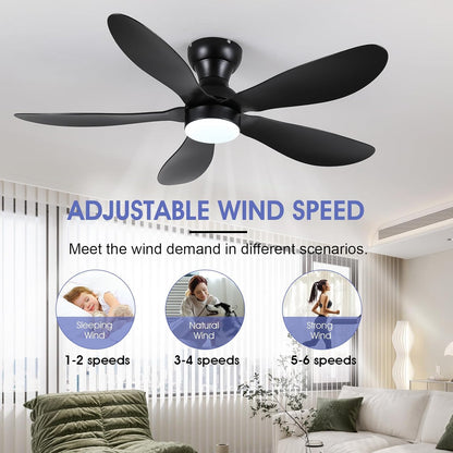 Modern Ceiling Fans with Lights Remote/APP Control, 29" Flush Mount Ceiling Fans with 3 CCT Dimmable Lights, Low Profile Ceiling Fans with 5 Propeller Blades LED Lights for Kids Room Bedroom, Brown - PuriLite