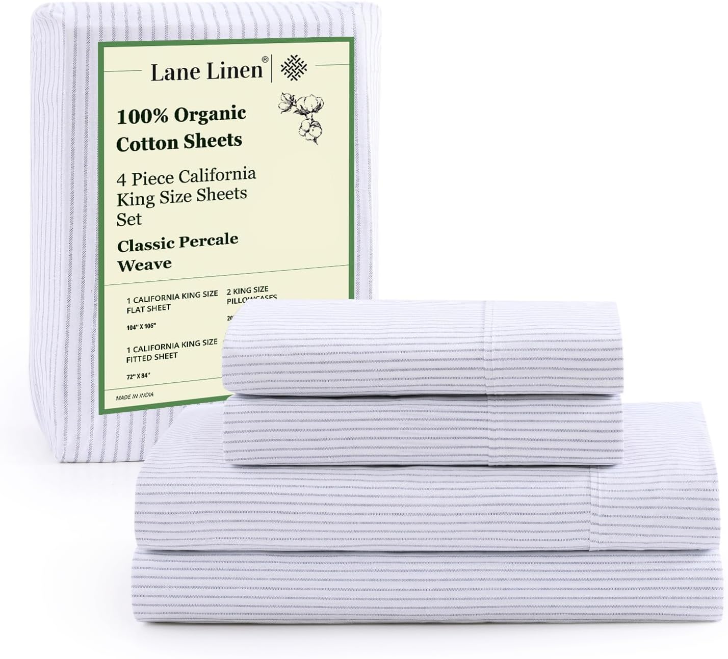 Lane Linen 100% Organic Cotton Queen Sheet Set, 4-Piece Percale Bed Sheets for Queen Bed - Soft, Breathable, Hypoallergenic, Deep Pocket Fits Mattress Up to 15" Deep, Hotel Quality Sheets - White