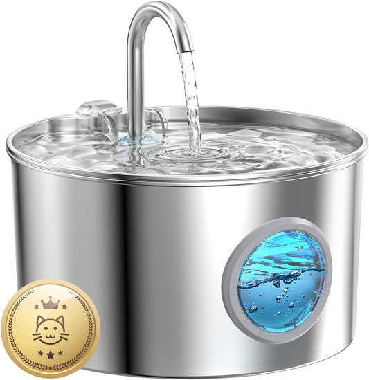 Cat Water Fountain Stainless Steel: Cat Fountain - 2.2L/74oz Water Fountain Indoor Cat - Pet Water Fountain - Quiet Automatic Cat Water Dispenser - Dog Drinking Fountain - GIOTOHUN