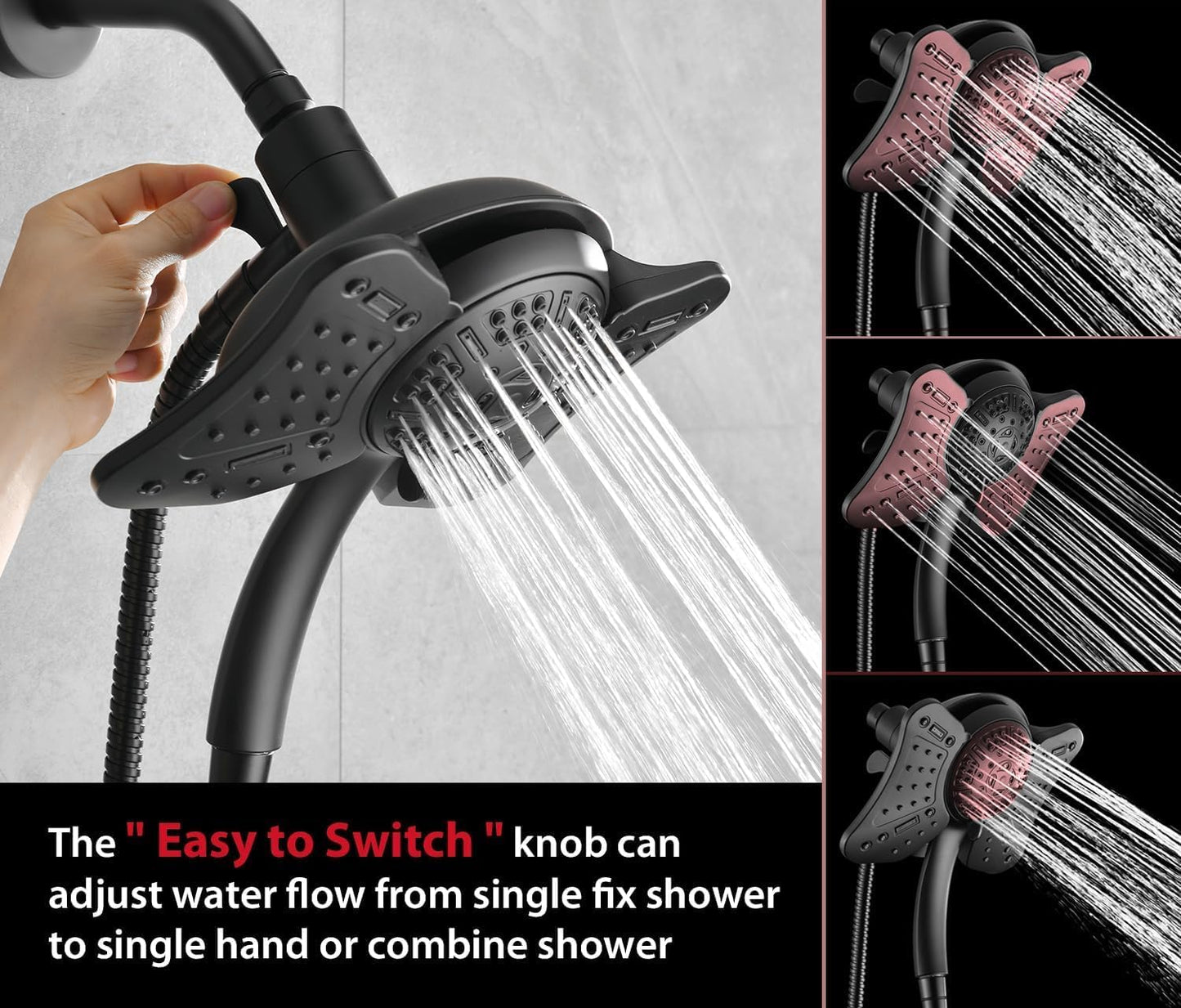 2.5 GPM High Pressure Shower Head: GRICH 8.7 Inch Black Shower Heads with Hand Held Spray 2-in-1 Combo, 9-Settings Handheld Shower Head & Adjustable Rain Shower Head with Hose 60'', Anti-Clog Nozzles