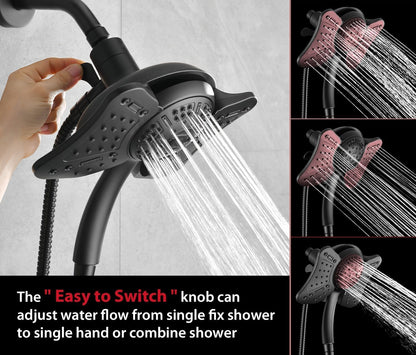 2.5 GPM High Pressure Shower Head: GRICH 8.7 Inch Black Shower Heads with Hand Held Spray 2-in-1 Combo, 9-Settings Handheld Shower Head & Adjustable Rain Shower Head with Hose 60'', Anti-Clog Nozzles