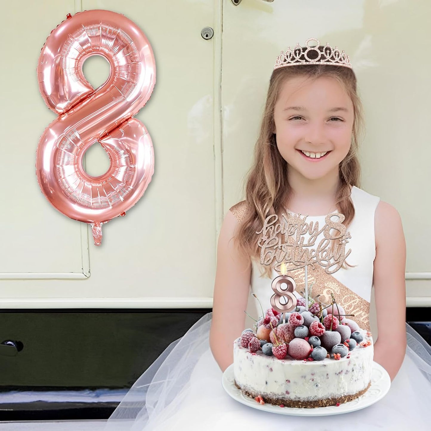 65th Birthday Decorations for Women, Including 65th Birthday Sash and Crown, Cake Topper and Candles, Number Balloons Rose Gold, 65 Year Old Gifts for Women
