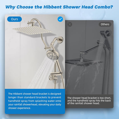 Hibbent Upgraded All Metal 10"Rainfall Showerhead Combo, High Pressure Shower Head with 10-Spray Mode Handheld, Innovative 4-way Diverter with Pause Mode, 71'' Shower Hose and Handheld Holder, Chrome