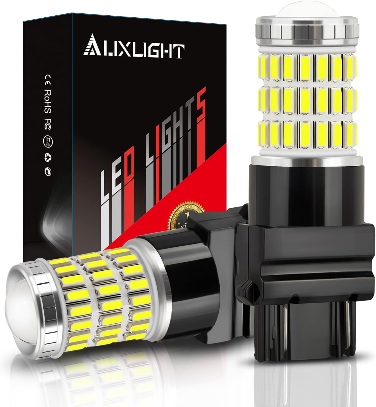 AUXLIGHT 3157 3156 4157 3057 3357 LED Bulbs, Ultra Bright 60-SMD LED Replacement for Turn Signal Blinker Lights, Brake/Tail Lights, Parking/Running Lights, Amber Yellow (Pack of 2)