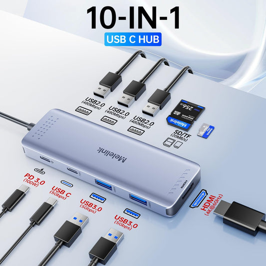 USB C Hub Multiport Adapter for MacBook Pro/Air, 10 in 1 USB Type C Dock Mac Dongle to HDMI Adapter with 4K@60Hz HDMI,SD/TF Card Reader,100W PD, 6 USB Ports for iPad Pro, iMac, Dell, Lenovo, HP