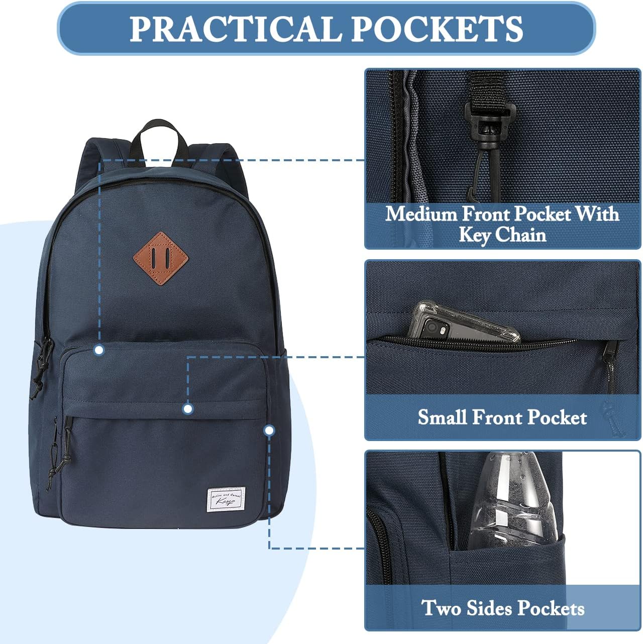 School Backpack, Kasqo 15.6 Inch Classic Lightweight Water-Resistant Backpack for Men Women Teens Girls Boys Kids to School, College, Travel, Work, Black