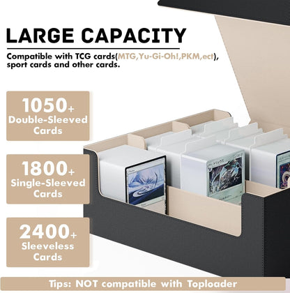 ZLCA Card Storage Box for MTG PTCG, Commander Deck Box Holds 3000+ Cards, Card Storage Case with 4 Stoppers, Card Organizer for TCG Sport Cards (Black)
