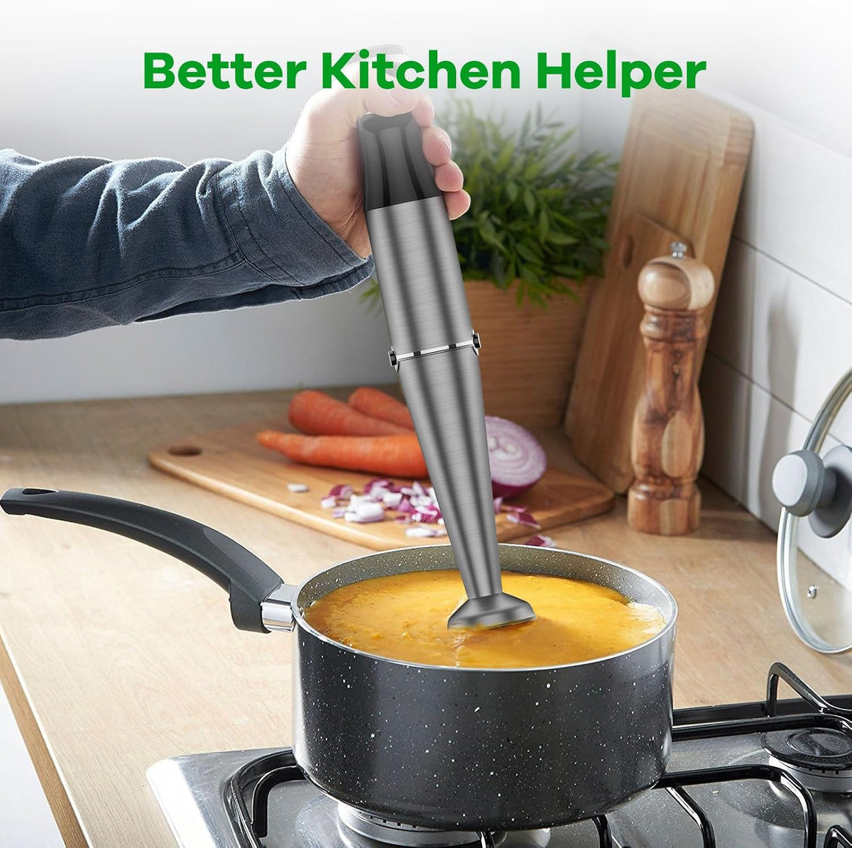 Turelar Immersion Blender Handheld Corded, 1100W 5 in 1 Hand Blender Set Trigger Variable Speed, Emulsion Stick Mixer with Food Processor, Whisk, Frother, for Soup, Puree, Baby Food, Anti-scratch