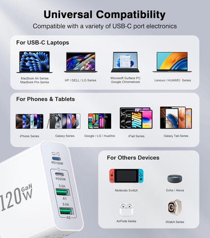 USB C Fast Charger, 150W 6 Port Desktop PD GaN Fast Charger Charging Station Block 65W USB C Laptop Charger for MacBook Pro/Air iPad iPhone 16 15 14 13 12 Pro Max Galaxy S23 Note 20 Pixel