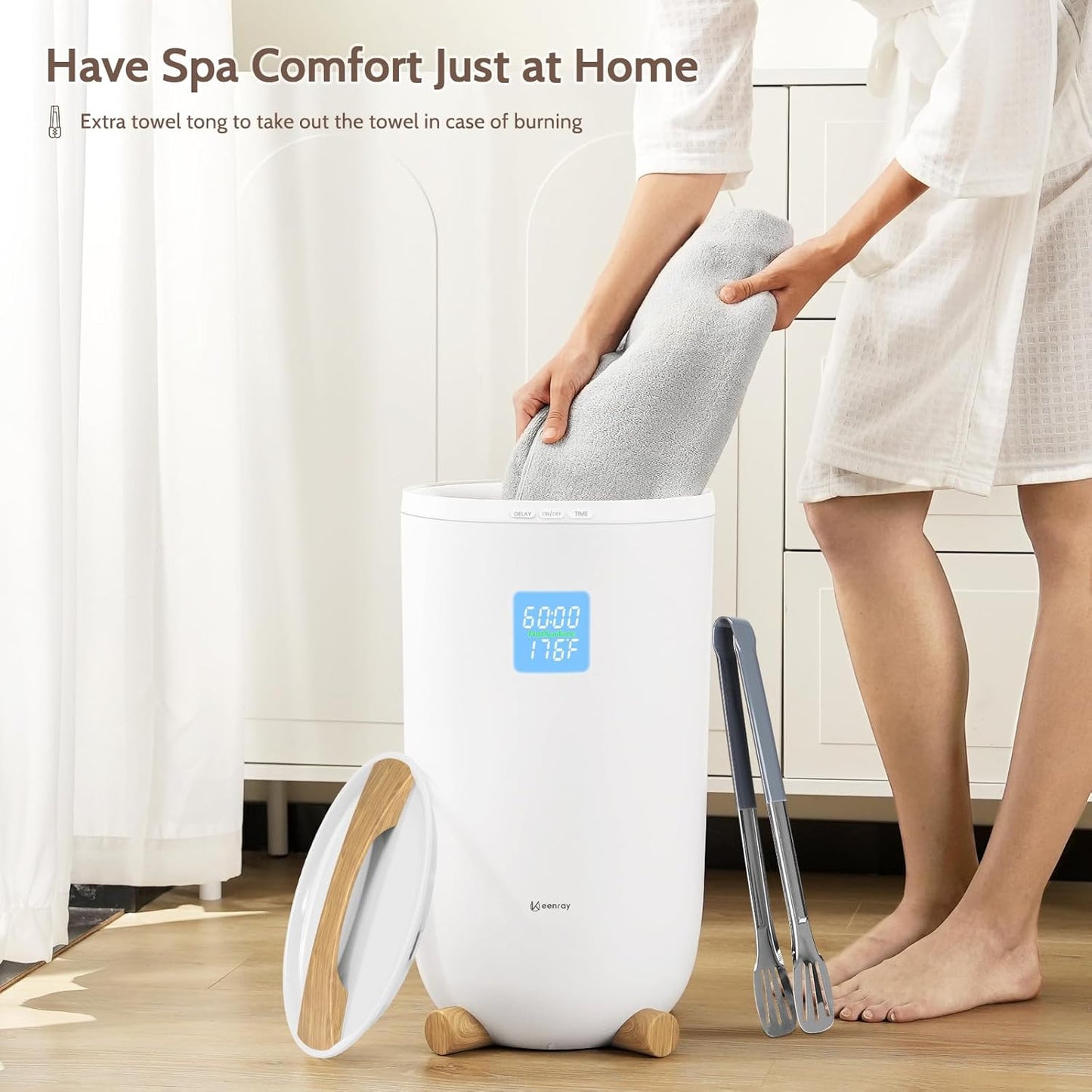 Keenray Towel Warmer Bucket, Large Towel Warmer for Bathroom with Timer, LED Display, Up to 24 Hours Delay Timer, Child Safety Lock, Towel Heater Fits Towels, Robes, Blankets, PJ's