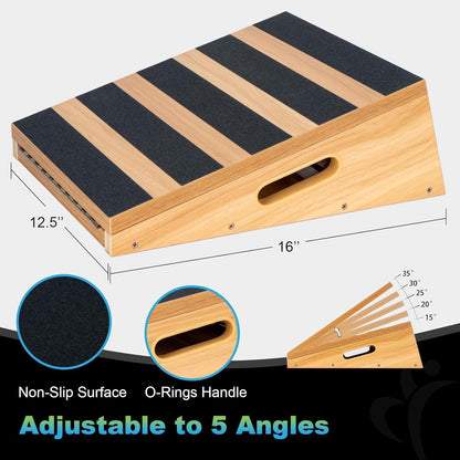 StrongTek Wooden Slant Board, 5 Adjustable Angles, 500 lb, Side Handle Standard and XL Sizes, Full or Partial Non-Slip Surfaces, Side Carry Handle, Calf and Ankle Stretching, Squats and Rehab