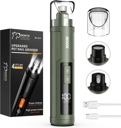 IREDOON Dog Nail Grinder Upgraded - Professional 3-Speed Super Quiet and Low Vibration Electric Pet Nail Grinder with 4 LED Lights - Painless Paws Grooming & Smoothing for Small to Large Dogs (Black)