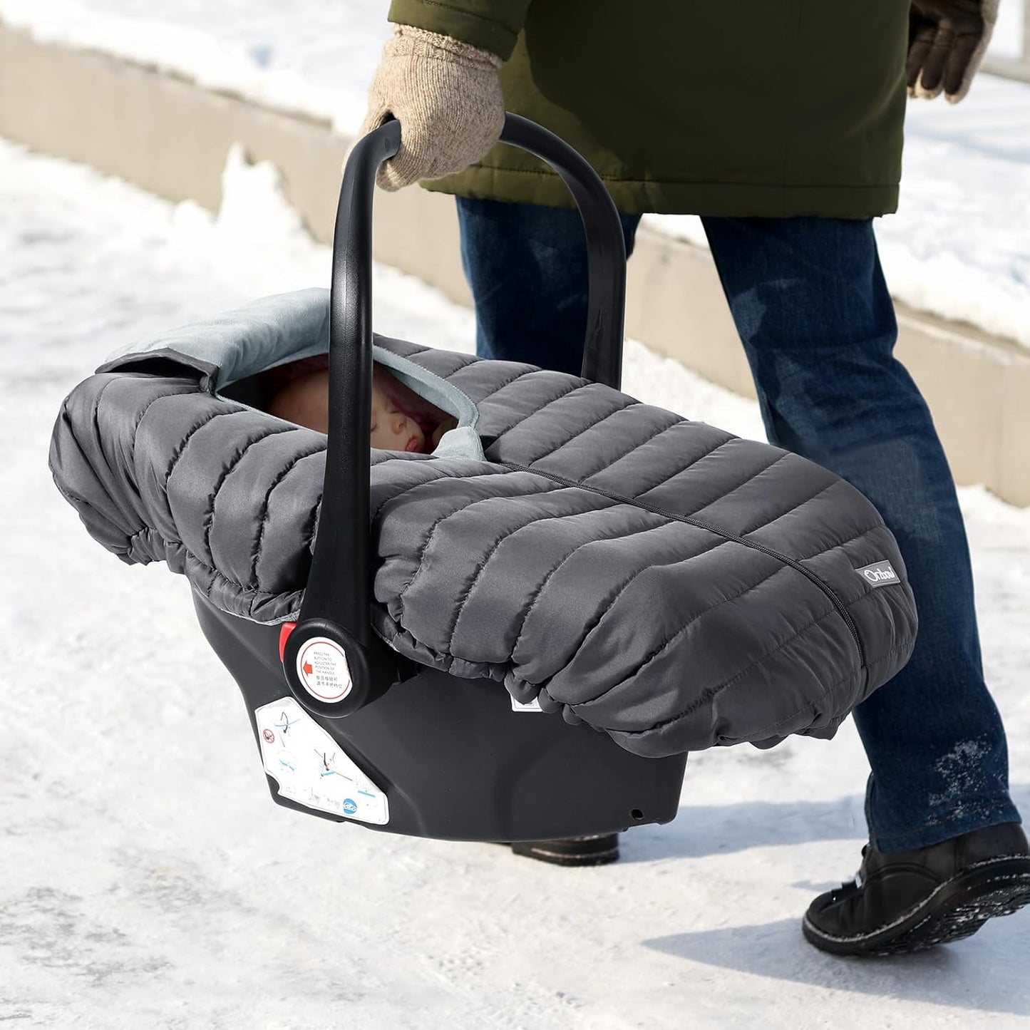 Orzbow Winter Car Seat Cover for Baby – Warm Infant Carseat Cover with Plush Lining, Waterproof & Windproof, Universal Fit “Shower Cap” Design, Breathable Face Shield, Newborn Must-Have for Cold Weather, Dark Grey