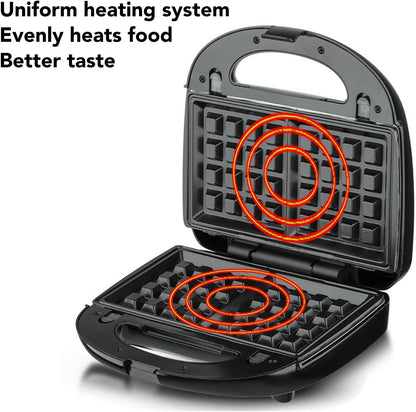 6 in 1 Mini Donut Maker, Double Sided Heating Waffle Maker Sandwich Maker Grill Maker Madeleines Maker Nut Cake Maker Non Stick Small Breakfast Machine with 10 Removable Plates