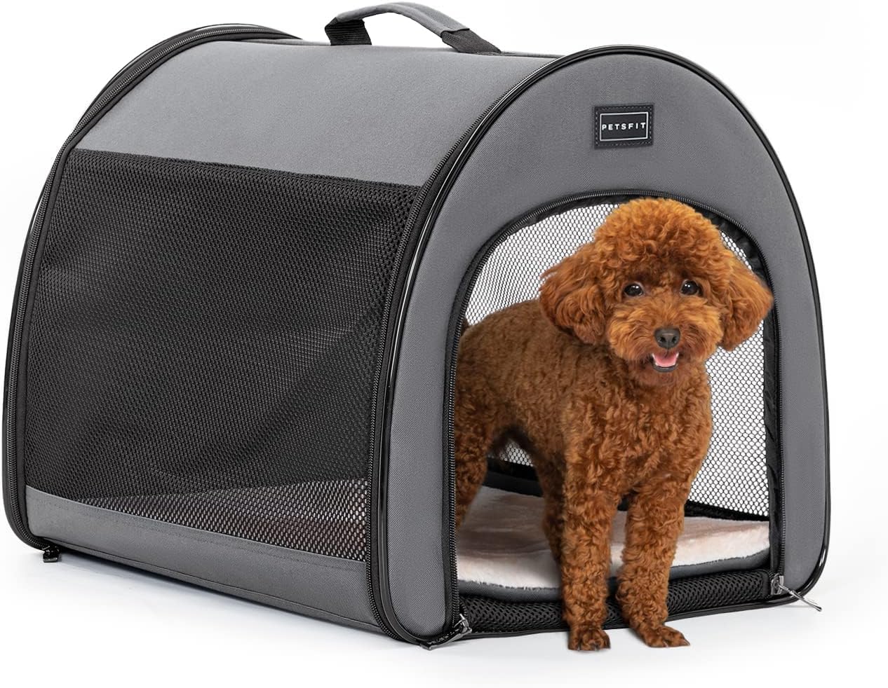 PETSFIT Soft Sided Dog Crate, Travel Dog Crate - 19 Inch Lightweight, Roomy, Easy to Set Up, Sturdy Portable Dog Kennel with Thick Mat, Navy Blue