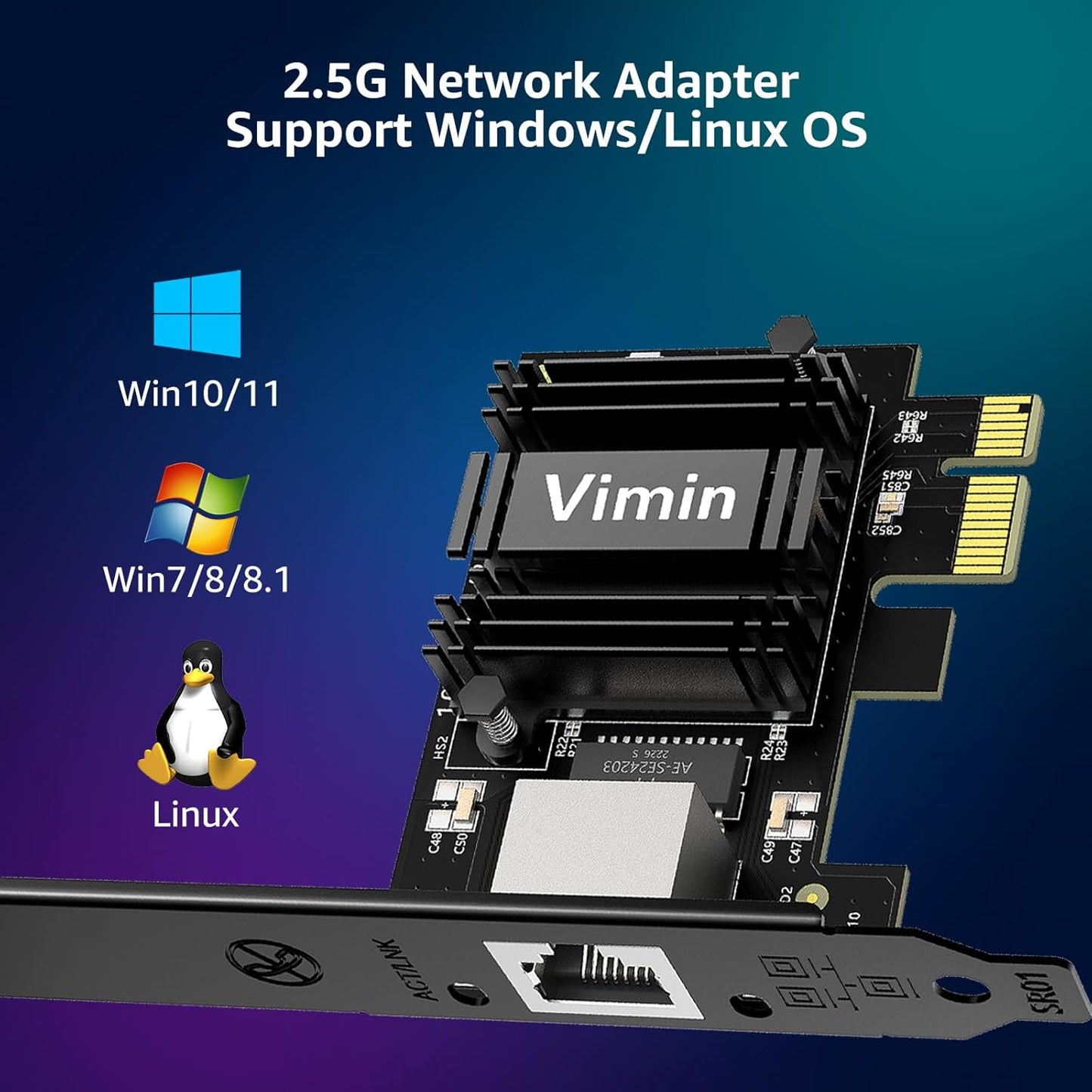 10G PCI-E Network Card with 10Gbps Dual RJ45 Ports, Intel X540-T2 Conrtoller, VIMIN 10Gb Ethernet Adapter Card Compatible with PCI Express X8, X16, Support Windows/Windows Server/Linux/VMware