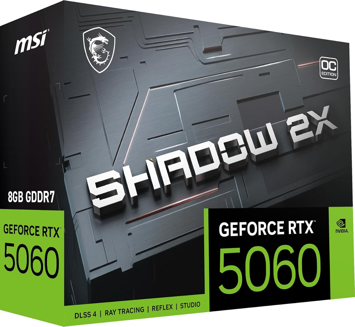 MSI Gaming RTX 5060 8G Shadow 2X OC Graphics Card (8GB GDDR7,TBA-bit, Extreme Performance: 2535 MHz, DisplayPort x3 2.1a, HDMI 2.1b, NVIDIA Blackwell Architecture)