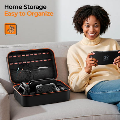 COOWPS Case for Nintendo Switch 2, Hard Shell Full Protection All-in-One Travel Case with 4pcs Thumb Grip Caps & 20 Game Card, Slots Soft Lining Carrying Case for Switch 2 Accessories Pro Controllers