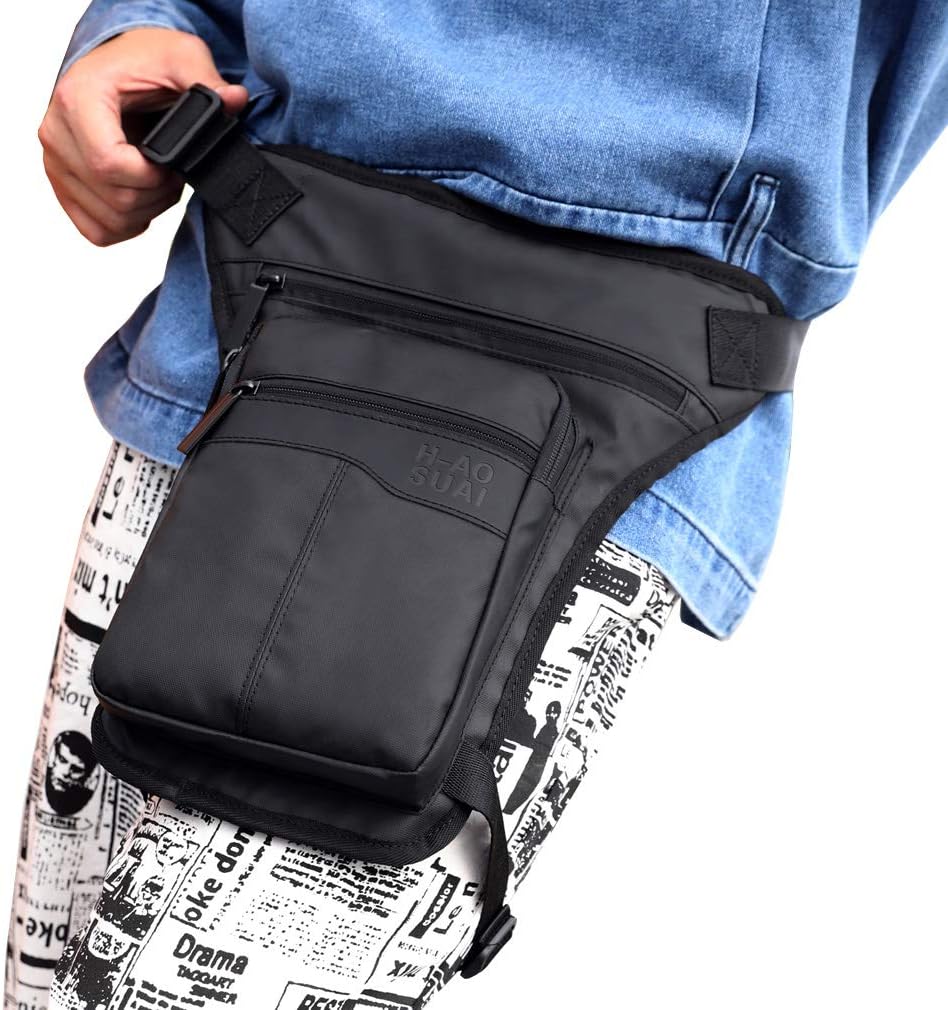 Motorcycle Drop Leg Bag Nylon Waist Pack for Men Women Travel Hiking Tactical Cycling Bike Ride Riding Crossbody Shoulder Fanny Pouch