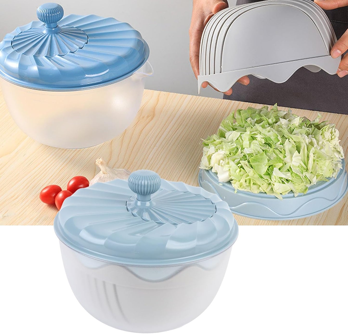 Salad Spinner High Efficiency Multifunctional Easy Using Vegetable Washer and Salad Chopper for Home Kitchen (Beige)