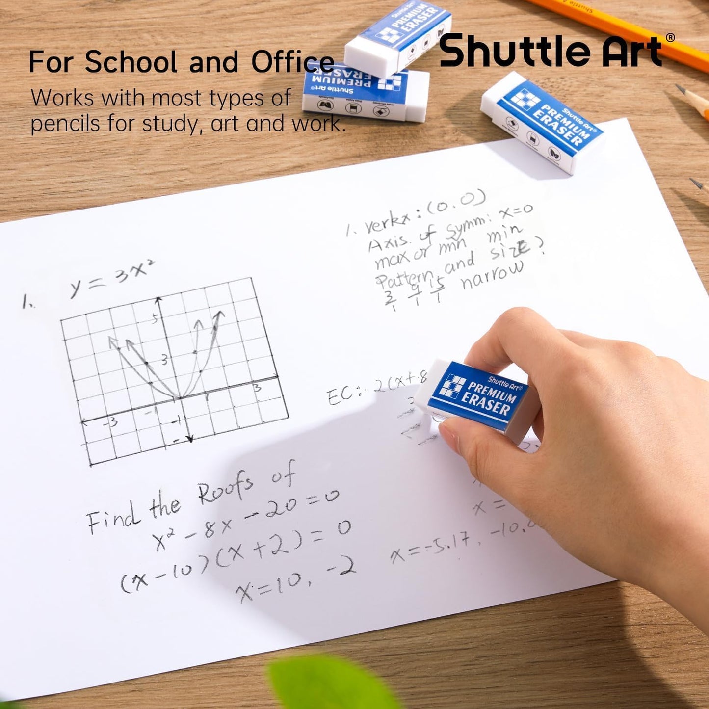 Shuttle Art 72 Pack Premium White Erasers, Bulk Classroom Erasers Set for Kids Teachers as School and Office Supplies