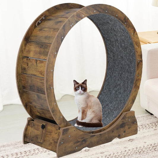 Cat Wheel Exerciser for Indoor Cats Large，Cat Running Wheel, Cat Exercise Wheel, Small Animals Exercise Wheels Cat Treadmill Wheel with Locking Mechanism (Rusty Brown, Brown 35.4"(90cm))