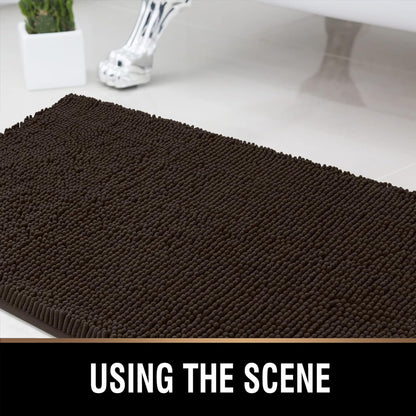 Soft Plush Chenille Bathroom Rug, Absorbent Microfiber Bath Mat, Machine Washable, Non-Slip Grip, Quick-Dry, Thick Shag Carpet Great for Bath, Shower Floor, Bedroom, or Door Mat (Beige, 17x24)