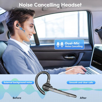 New bee Bluetooth Headset V5.1, 72H Talktime Wireless Bluetooth Earpiece for Cellphone with 500mah Charging Case Dual Mic Noise Cancelling Hands-Free Earphones for Office Driver Calls