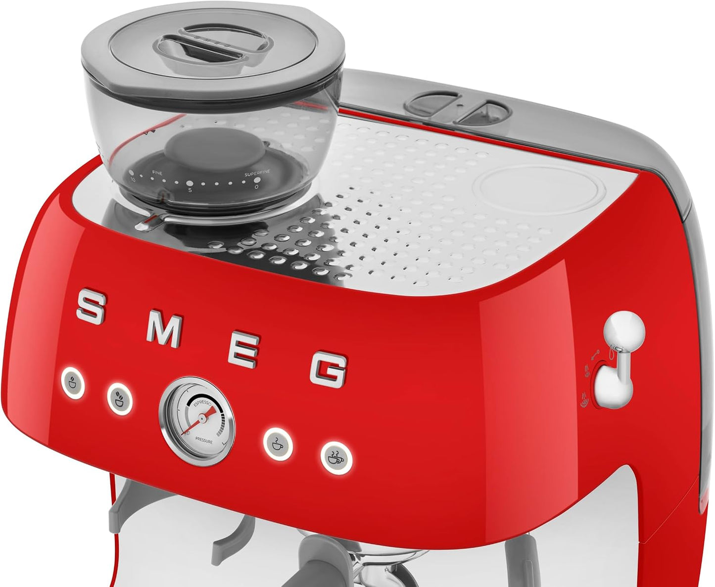 Smeg 50's Retro Style Semi-Automatic Espresso Coffee Machine with Built-in Grinder, Coffee & Latte Drinks, Double-Thermoblock Heating System, Red, EGF03RDUS