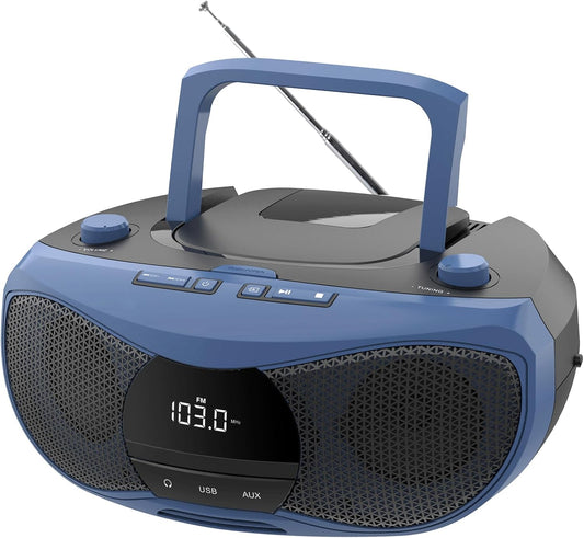 LONPOO Portable CD Player | Stereo Bluetooth Boombox | FM Radio Turn Knob | Auto Lid Open Button | Big LCD Display | Concealed Ports of USB/AUX/Earphone | Rear Power Protection Button (LP-D12)