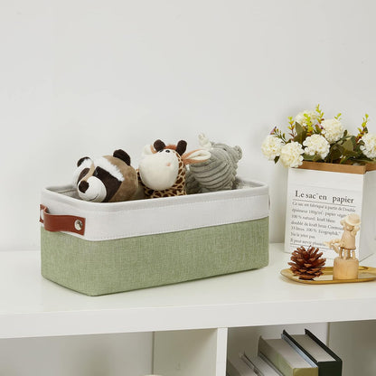 DULLEMELO Storage Baskets for Shelves, Fabric Collapsible Rectangular Storage Bins for Shelves, Closets, Nursery, Home, Office, Empty Gift Baskets (White&Teal)