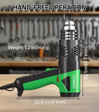 Heat Gun, 1800W Variable Temperature Hot Air Gun with 4 Nozzles | 122°F–1202°F Variable Temperature Control, 4 Metal Nozzles, Retractable Heat Shield, Overheat Protection, PA66 Housing